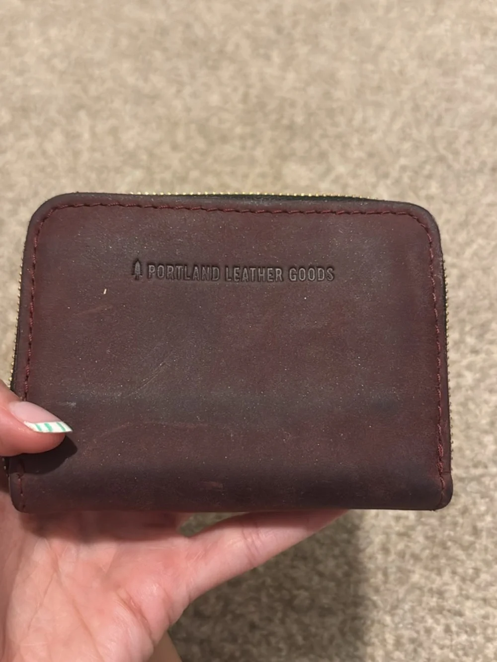 Portland Leather Burgundy Zip Card Holder